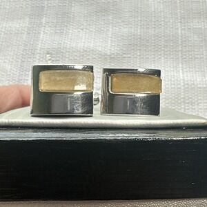 Perry Ellis Portfolio Men's Cufflinks Two-Tone Silver Gold Boxed Set